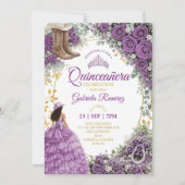 Westerse Paarse Rozen Gouden Land Quinceañera Kaart (Voorkant)