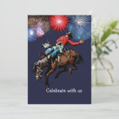 Westerse Party Rodeo Cowboy Wildpaardrijder Blauw Kaart (Staand voorkant)