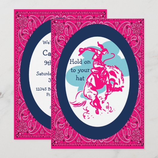 Westerse Party Rodeo Cowgirl Bokkend Paard Kaart (Voorkant / Achterkant)