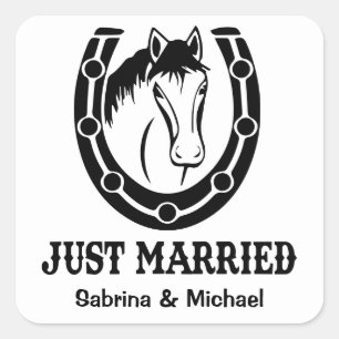Westerse Pas Getrouwd Paard Landelijke Trouwdag Vierkante Sticker