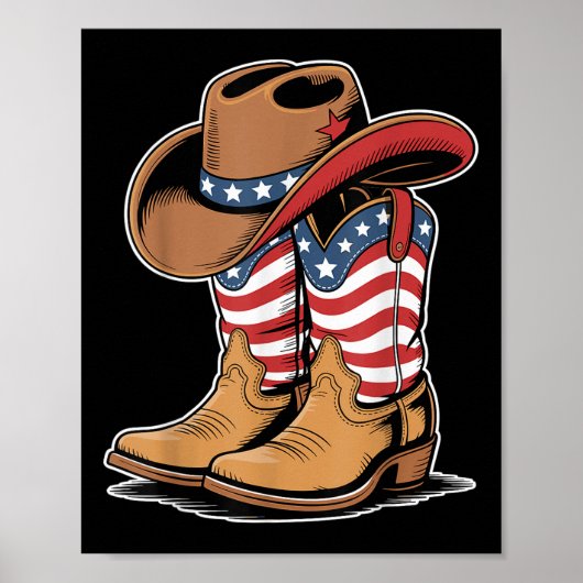 Westerse Patriottische Amerikaanse Vlag Cowboylaar Poster (Voorkant)