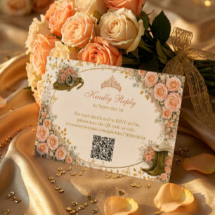 Westerse Perzikrozen Gouden Land Quinceañera RSVP Kaartje