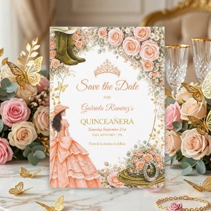 Westerse Perzikrozen Gouden Land Quinceañera Save The Date