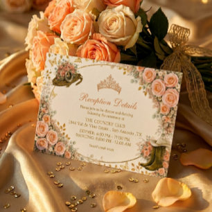Westerse Perzikrozen Gouden Landelijke Quinceañera Informatiekaartje