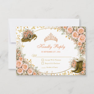 Westerse Perzikrozen Gouden Landelijke Quinceañera RSVP Kaartje