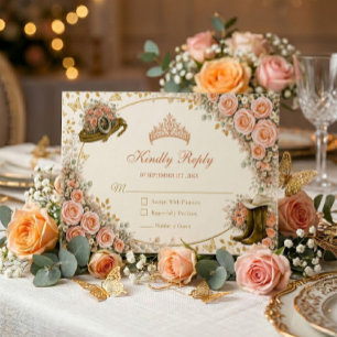 Westerse Perzikrozen Gouden Landelijke Quinceañera RSVP Kaartje