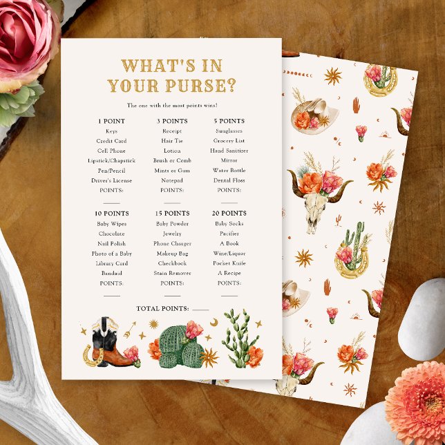 Westerse Portemonnee Spel (Western Theme What's in Your Purse Game Card by Painted Paperie
)