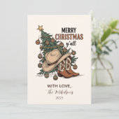 Westerse Prettig Kerstfeest Y'all Feestdagenkaart (Staand voorkant)