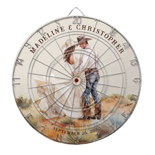 Westerse Ranch Huwelijk Dartbord (Voorkant)