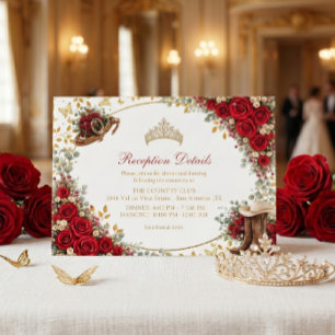Westerse Rode Rozen Gouden Land Quinceañera Informatiekaartje
