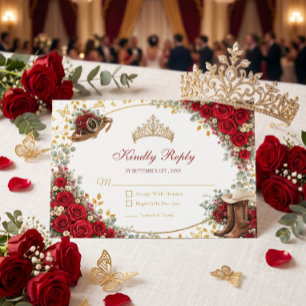Westerse Rode Rozen Gouden Land Quinceañera RSVP Kaartje