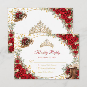 Westerse Rode Rozen Gouden Land Quinceañera RSVP Kaartje