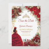 Westerse Rode Rozen Gouden Land Quinceañera Save The Date (Voorkant)