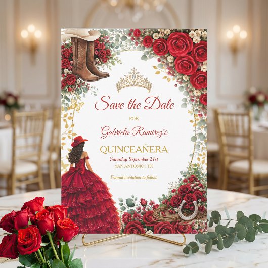 Westerse Rode Rozen Gouden Land Quinceañera Save The Date