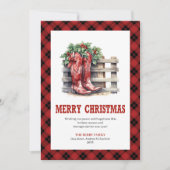 Westerse Rode Rustieke Kerstkaart met Ruitjes (Voorkant)