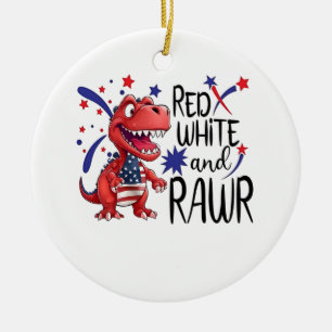 Westerse Rode Witte Raar Dinosaurus Keramisch Ornament