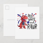 Westerse Rode Witte Rawr Dinosaurussen Uitnodiging Briefkaart (Voorkant / Achterkant)