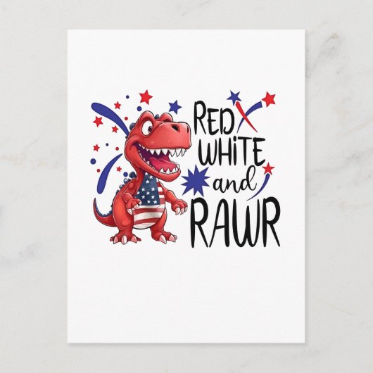 Westerse Rode Witte Rawr Dinosaurussen Uitnodiging Briefkaart (Voorkant)