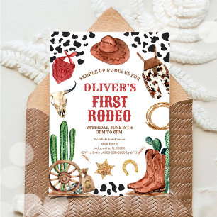 Westerse Rodeo Cowboy Eerste Rodeo 1e Verjaardag Kaart