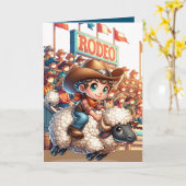 Westerse Rodeo Cowboy Lammetje Worstelen Aangepast Kaart (Gele Bloem)