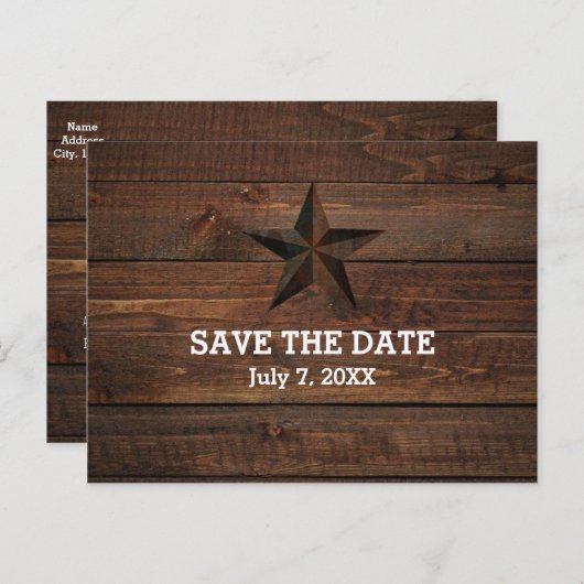 Westerse Roestige Ster Houten Rustieke Save the Da Aankondigingskaart (Voorkant / Achterkant)
