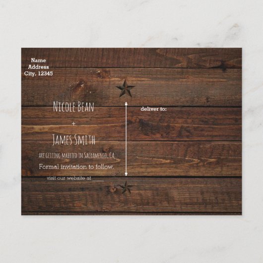 Westerse Roestige Ster Houten Rustieke Save the Da Aankondigingskaart (Achterkant)