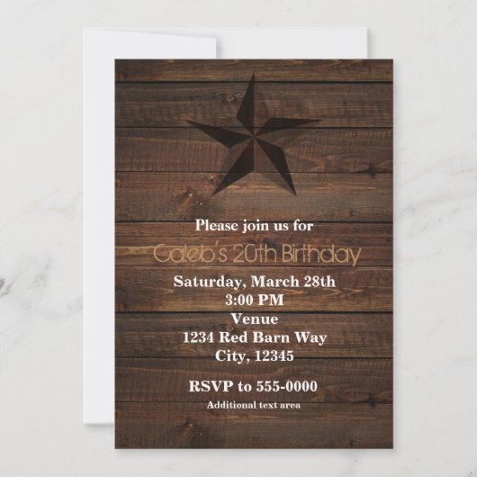 Westerse Roestige Ster Houten Rustieke Uitnodiging (Voorkant)