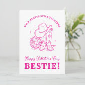 Westerse Roze Bff Script Fijne Galentine's Day Feestdagenkaart (Staand voorkant)