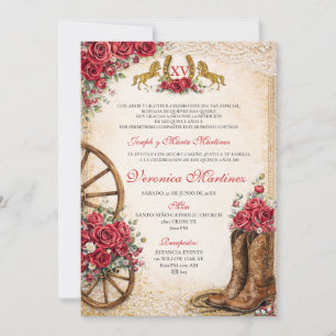Westerse Roze Bloemige Rustieke Quinceañera Mexica Kaart