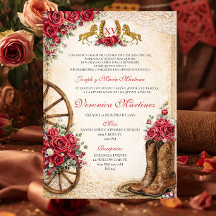Westerse Roze Bloemige Rustieke Quinceañera Mexica Kaart