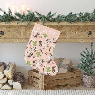 Westerse Roze Cowgirl Cactus Woestijn Monogram Kleine Kerstsok