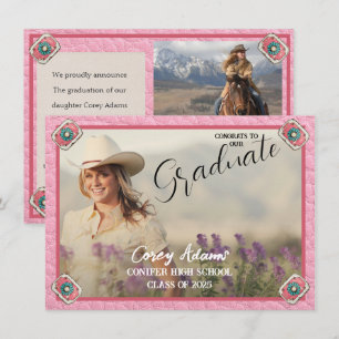Westerse Roze Cowgirl Foto Afstudeeraankondiging Aankondiging