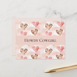 Westerse Roze Crème Cowgirl Harten Briefkaart