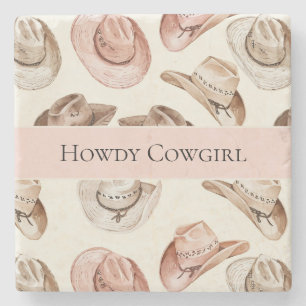 Westerse Roze Crème Cowgirl Hats Howdy  Stenen Onderzetter