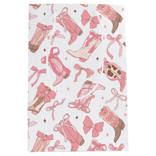 Westerse roze rodeo laarzen met strikken bruidsdou medium cadeauzakje (Voorkant)