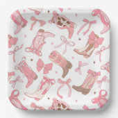 Westerse roze rodeo laarzen met strikken bruidsdou papieren bordje (Voorkant)