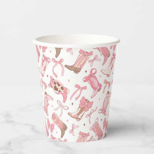 Westerse roze rodeo laarzen met strikken bruidsmei papieren bekers (Voorkant)