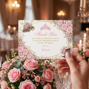Westerse Roze Rozen Gouden Land Quinceañera Bedankkaart