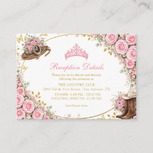 Westerse Roze Rozen Gouden Land Quinceañera Informatiekaartje