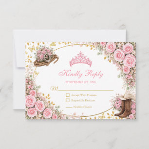 Westerse Roze Rozen Gouden Land Quinceañera RSVP Kaartje