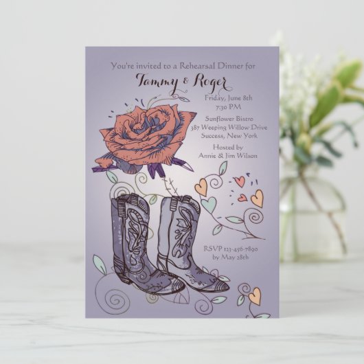 Westerse Rozen Uitnodiging (Staand voorkant)