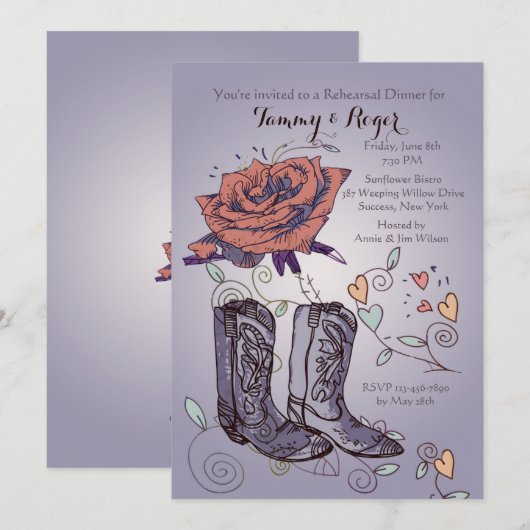 Westerse Rozen Uitnodiging (Voorkant / Achterkant)