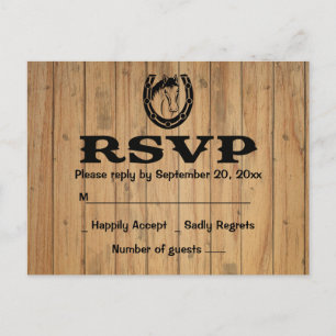 Westerse RSVP Trouwpaard Bruin Hout Landelijk Uitnodiging Briefkaart