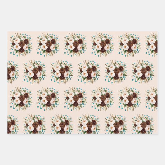 Westerse Rustieke Boho Wilde Bloem Turquoise Stene Inpakpapier Vel (Voorkant)