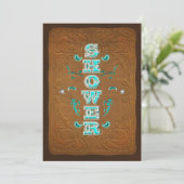 Westerse Rustieke Bruine & Turquoise Bruiloft SHOW Kaart (Staand voorkant)