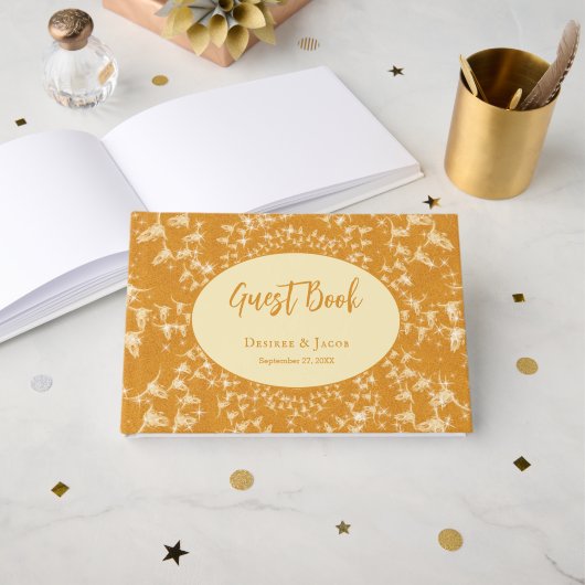 Westerse Rustieke Gouden Glitter Monogram Koeiensc Gastenboek (Voorkant open)