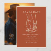 Westerse Rustieke Moderne Cowboylaarzen Foto  Save The Date (Voorkant / Achterkant)