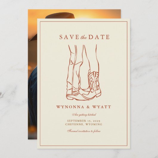 Westerse Rustieke Moderne Foto Save the Date (Voorkant / Achterkant)