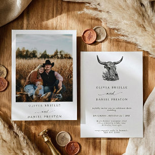 Westerse Rustieke Pampagras Boho Foto Bruiloft Kaart