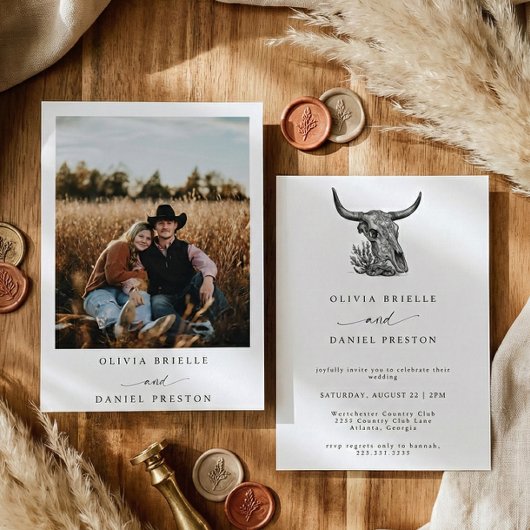 Westerse Rustieke Pampagras Boho Foto Bruiloft Kaart